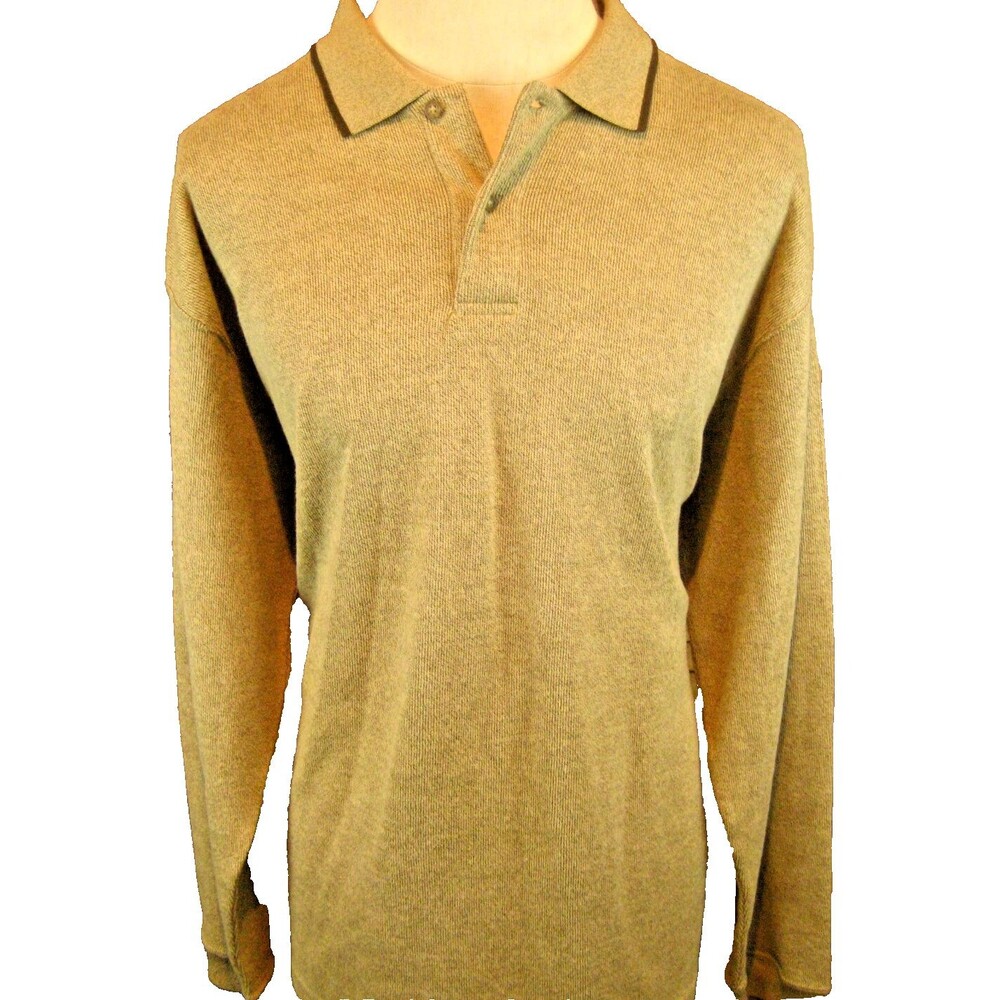 Mens Van Heusen Brown LS Cotton Blend Rugby Sweater Shirt  sz XL